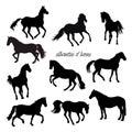 A set of silhouettes of horses, black images isolated Royalty Free Stock Photo